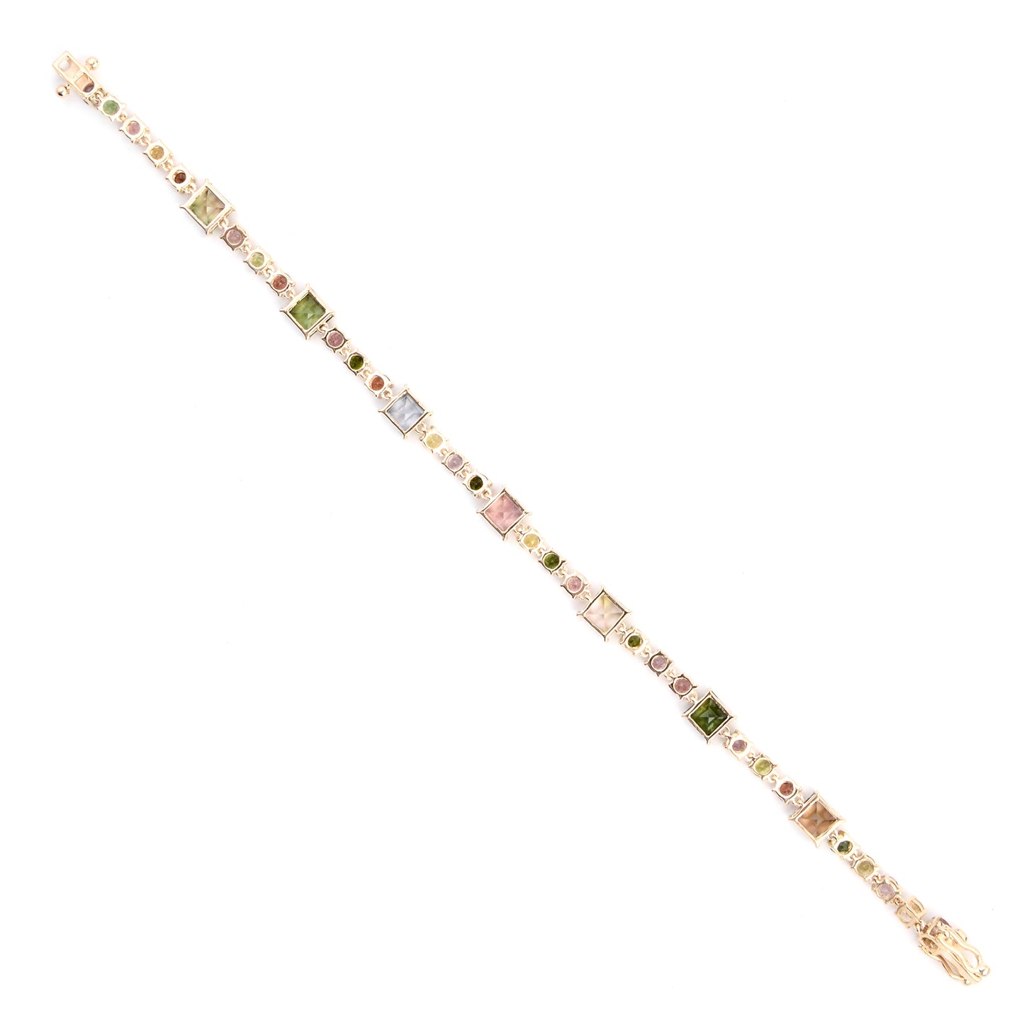 7.66 Ct Square Multi Tourmaline 14K Gold Bracelet