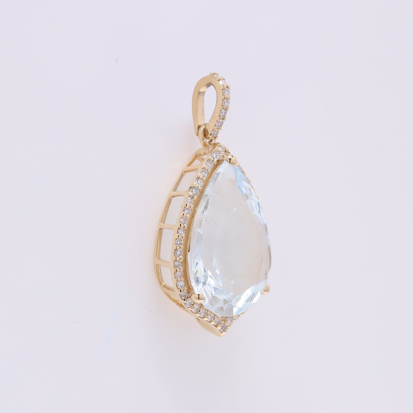 4.72 Ct Pear Mixed Cut Natural Aquamarine 14K Gold Pendant