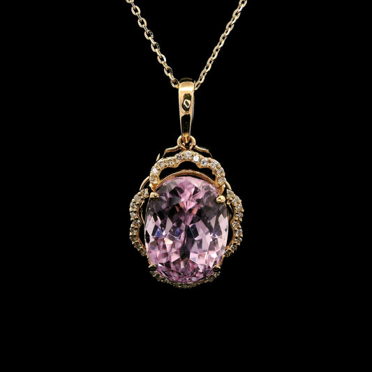 7.92 Ct Oval Kunzite 14K Gold Pendant