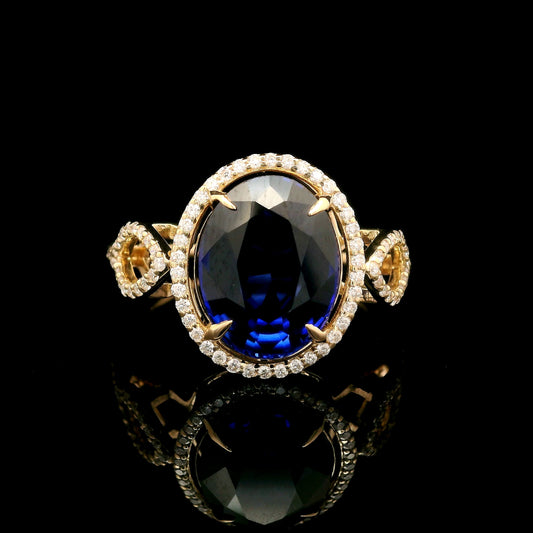 5.21 Ct Oval Mixed Cut Lab Grown Sapphire 14K Gold Ring