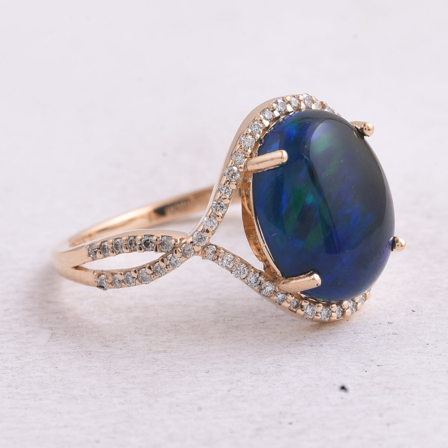 2.81 Ct Oval Cabochon Cut Natural Black Opal 14K Gold Ring
