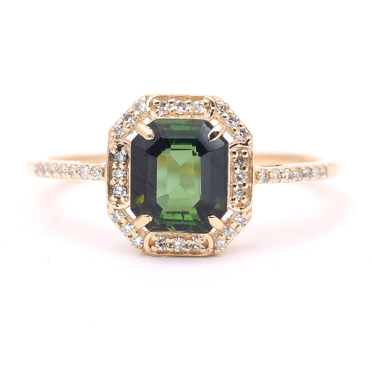 1.19 Ct Octagon Step Cut Natural Tourmaline 14K Gold Ring