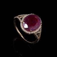 3.65 Ct Oval Mixed Cut Natural Ruby 14K Gold Ring