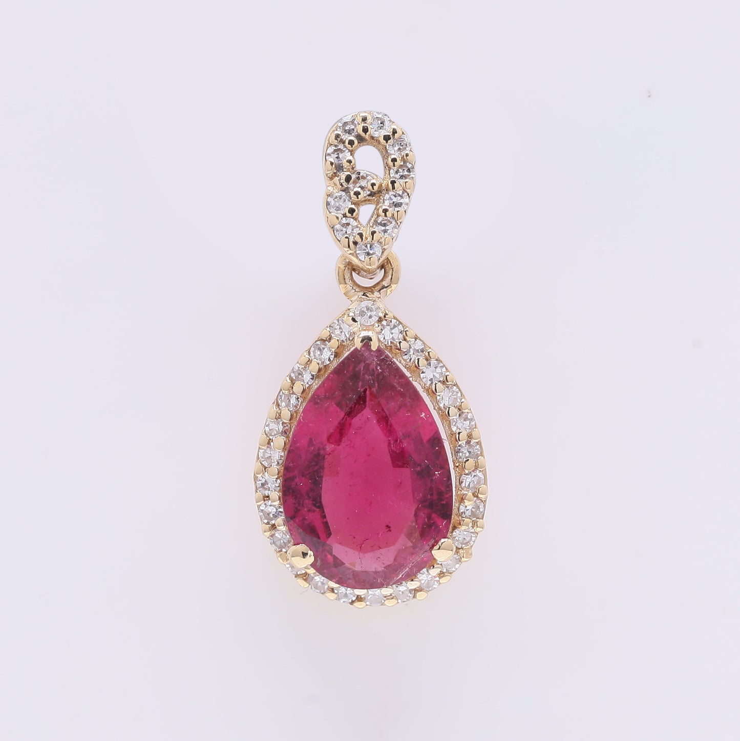1.15 Ct Pear Mixed Cut Natural Rubellite 14K Gold Pendant