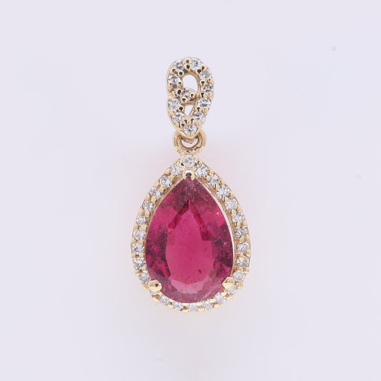 1.15 Ct Pear Mixed Cut Natural Rubellite 14K Gold Pendant