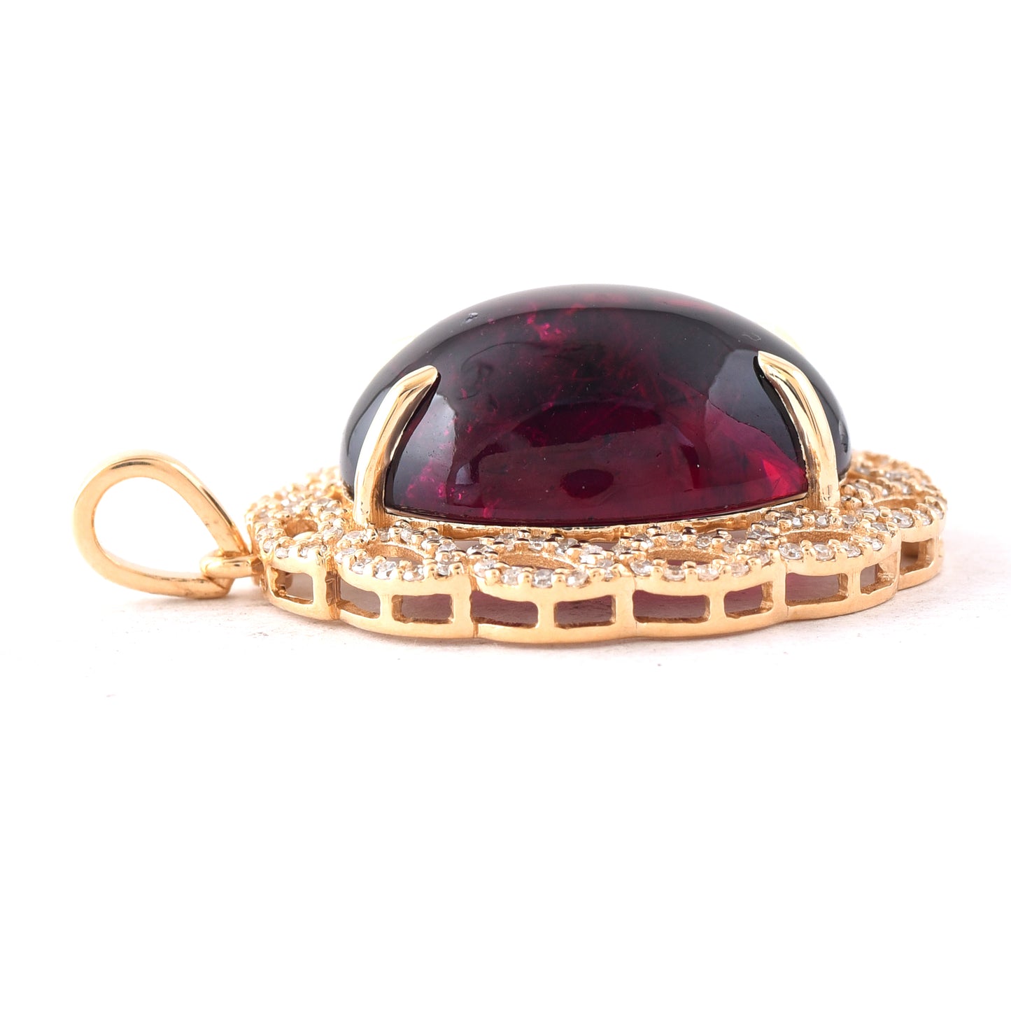 14.43 Ct Oval Cabochon Cut Natural Tourmaline 14K Gold Pendant
