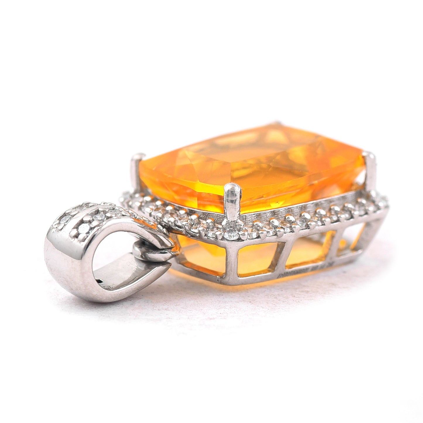 2.90 Ct Cushion Mixed Cut Natural Fire Opal 950 Platinum Pendant