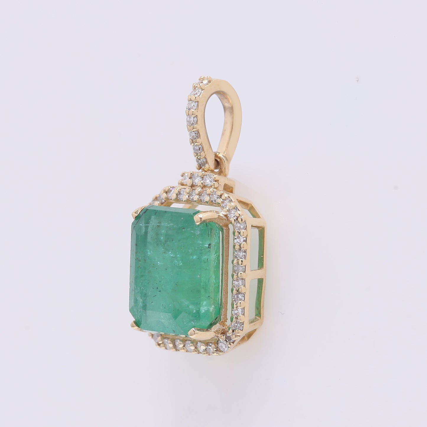 3.11 Ct Octagon Step Cut Natural Emerald 14K Gold Pendant