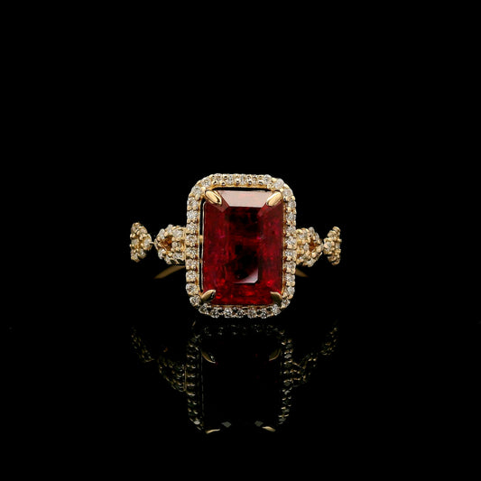 3.54 Ct Emerald Cut Lab Grown Ruby 14K Gold Ring