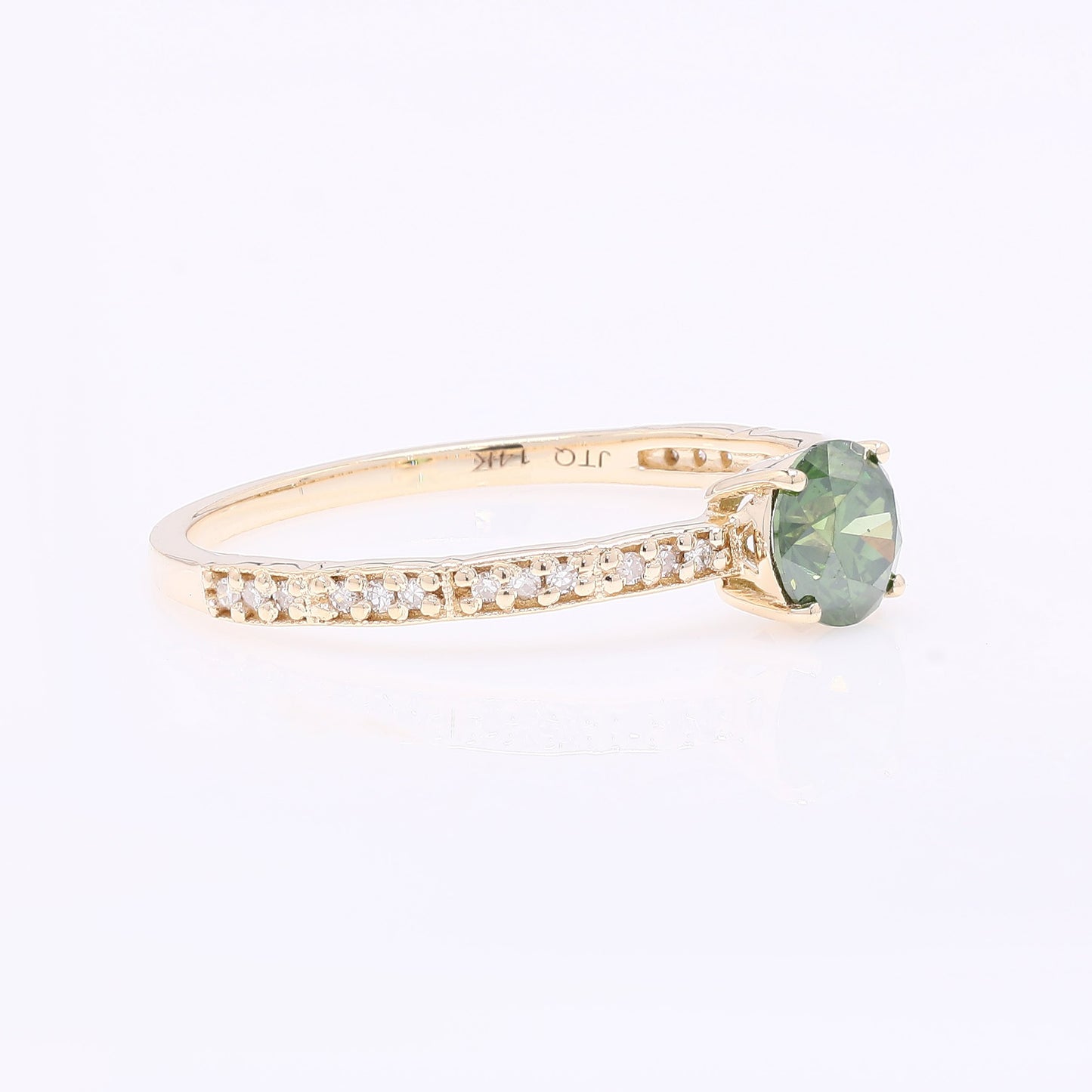 0.59 Ct Round Green Diamond 14K Gold Ring