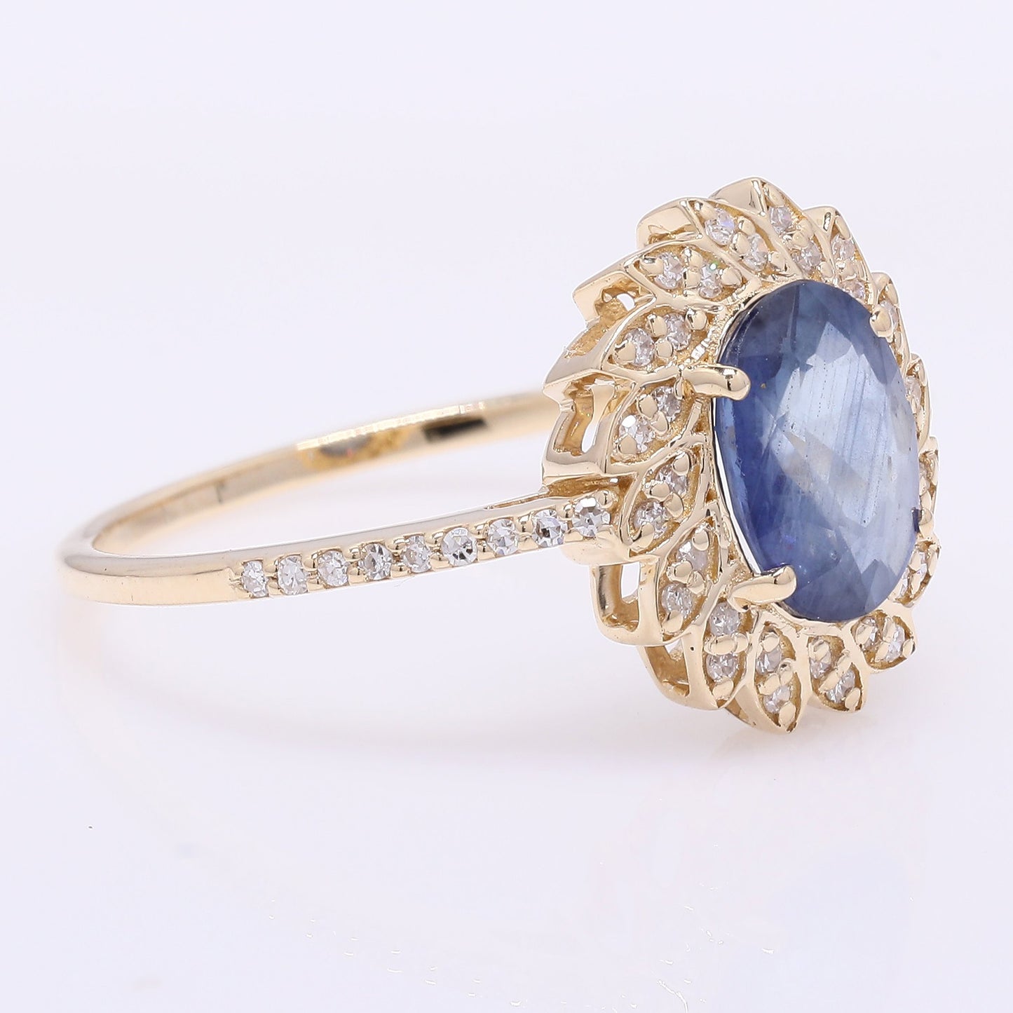 1.53 Ct Oval Mixed Cut Natural Sapphire 14K Gold Ring