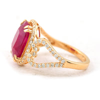 5.72 Ct Rectangular Cushion Mixed Cut Natural Corundum Ruby 18K Gold Ring