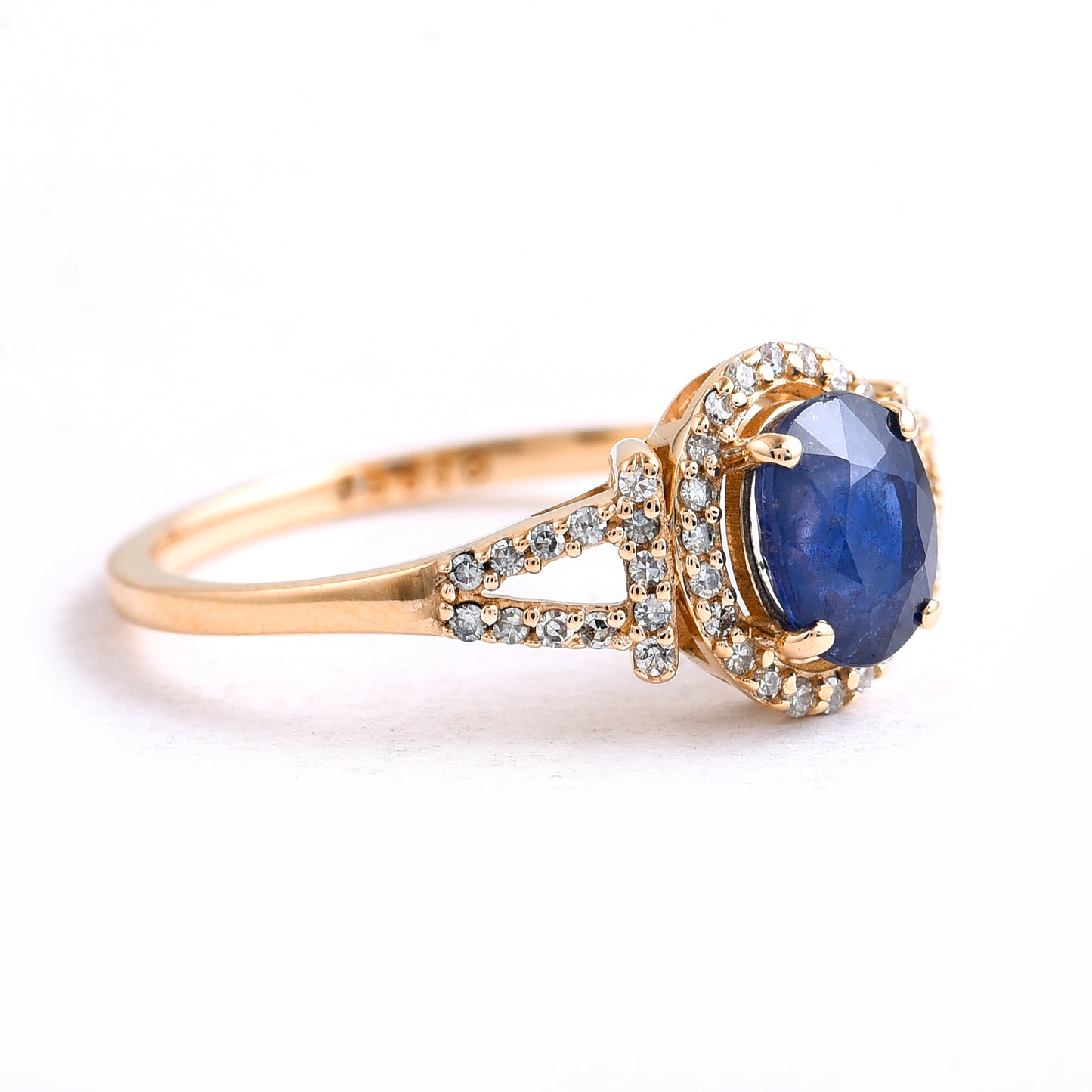 1.28 Ct Oval Mixed Cut Natural Sapphire 14K Gold Ring