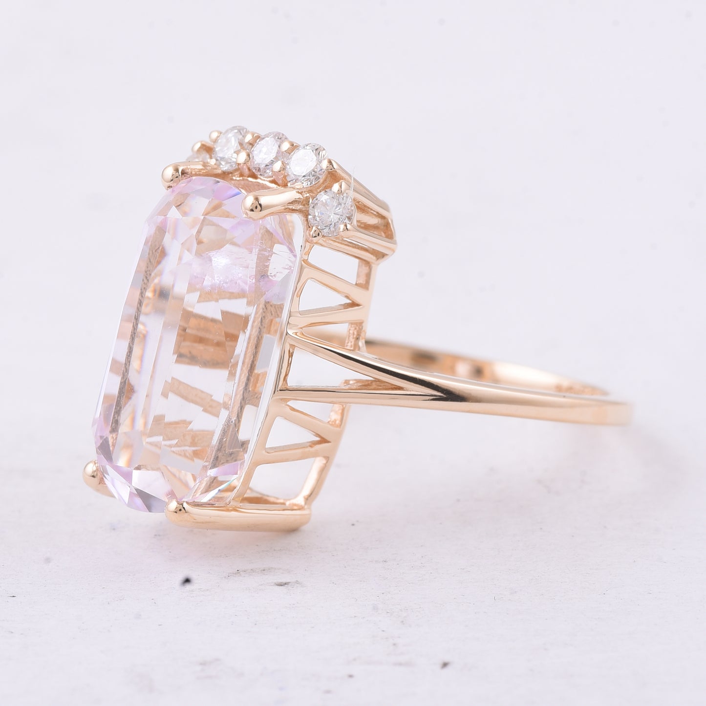8.48 Ct Cushion Natural Kunzite 14K Gold Ring