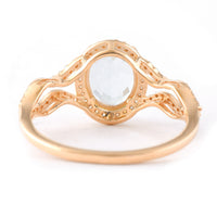 1.89 Ct Oval Mixed Cut Natural Aquamarine 14K Gold Ring
