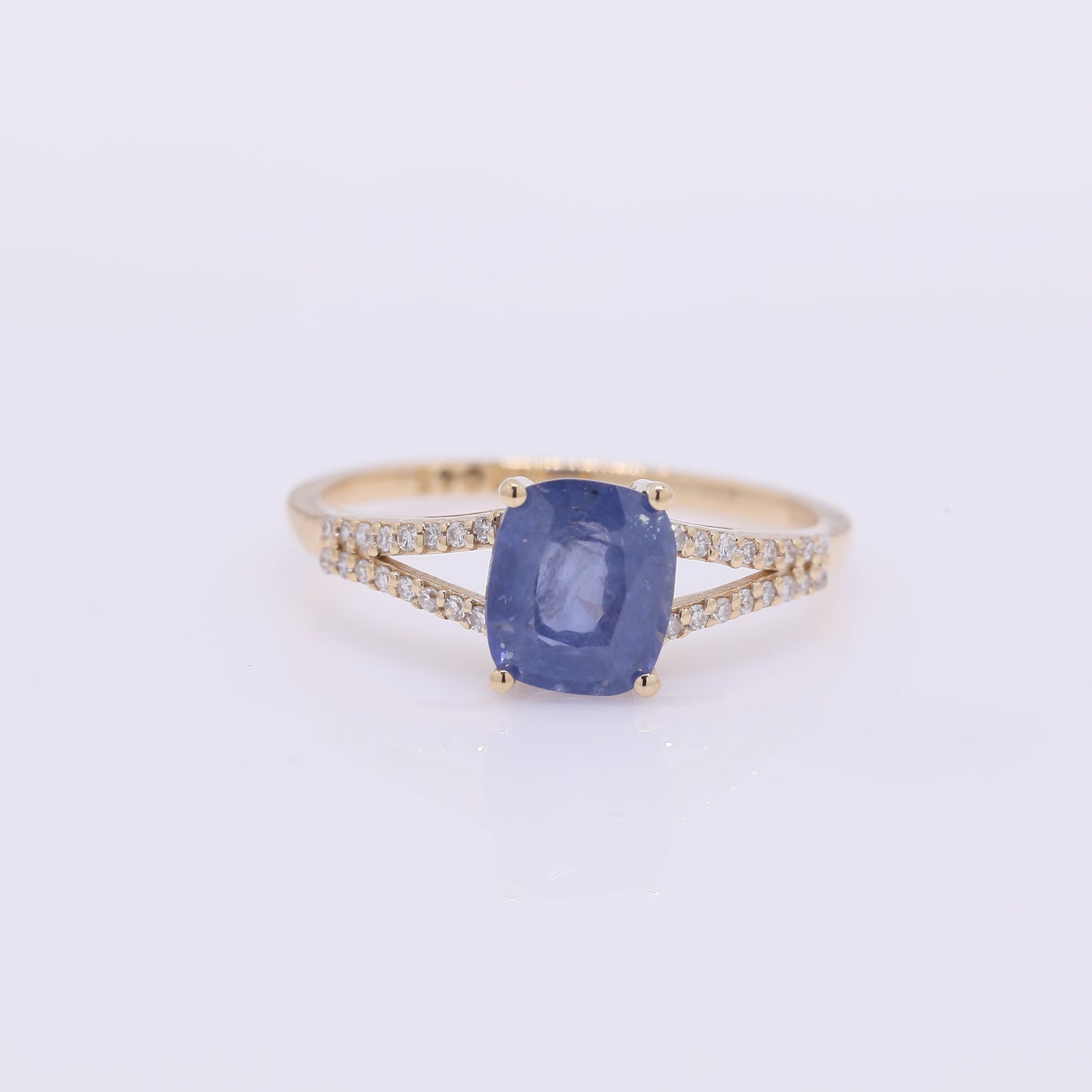 1.92 Ct Cushion Mixed Cut Natural Sapphire 14K Gold Ring