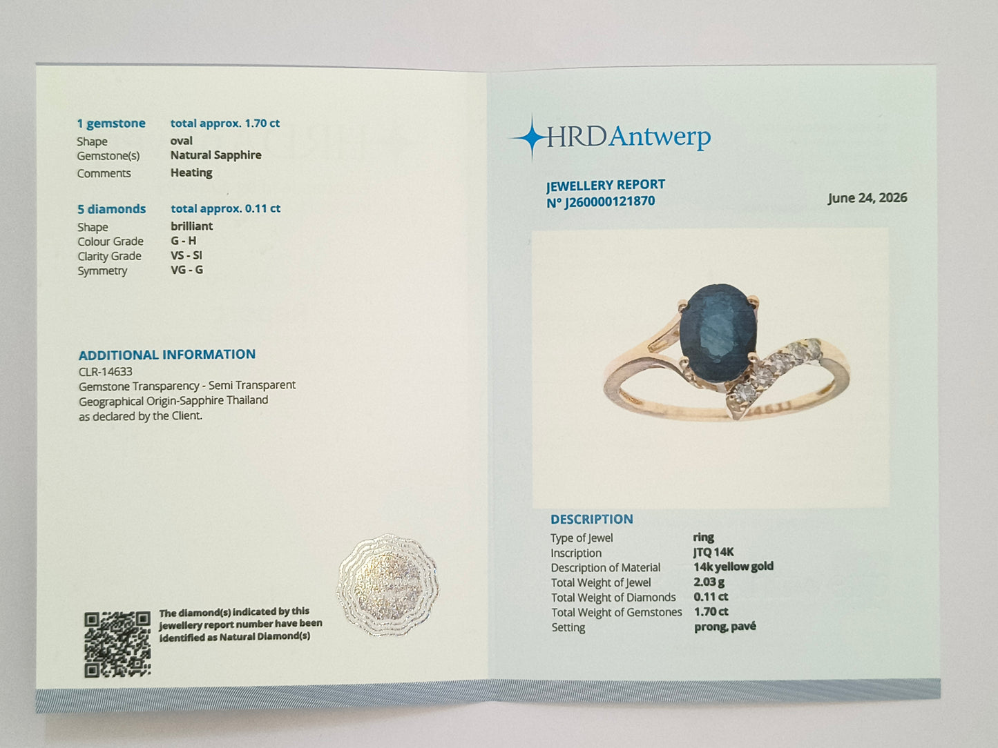 1.81 Ct Oval Natural Sapphire 14K Gold Ring