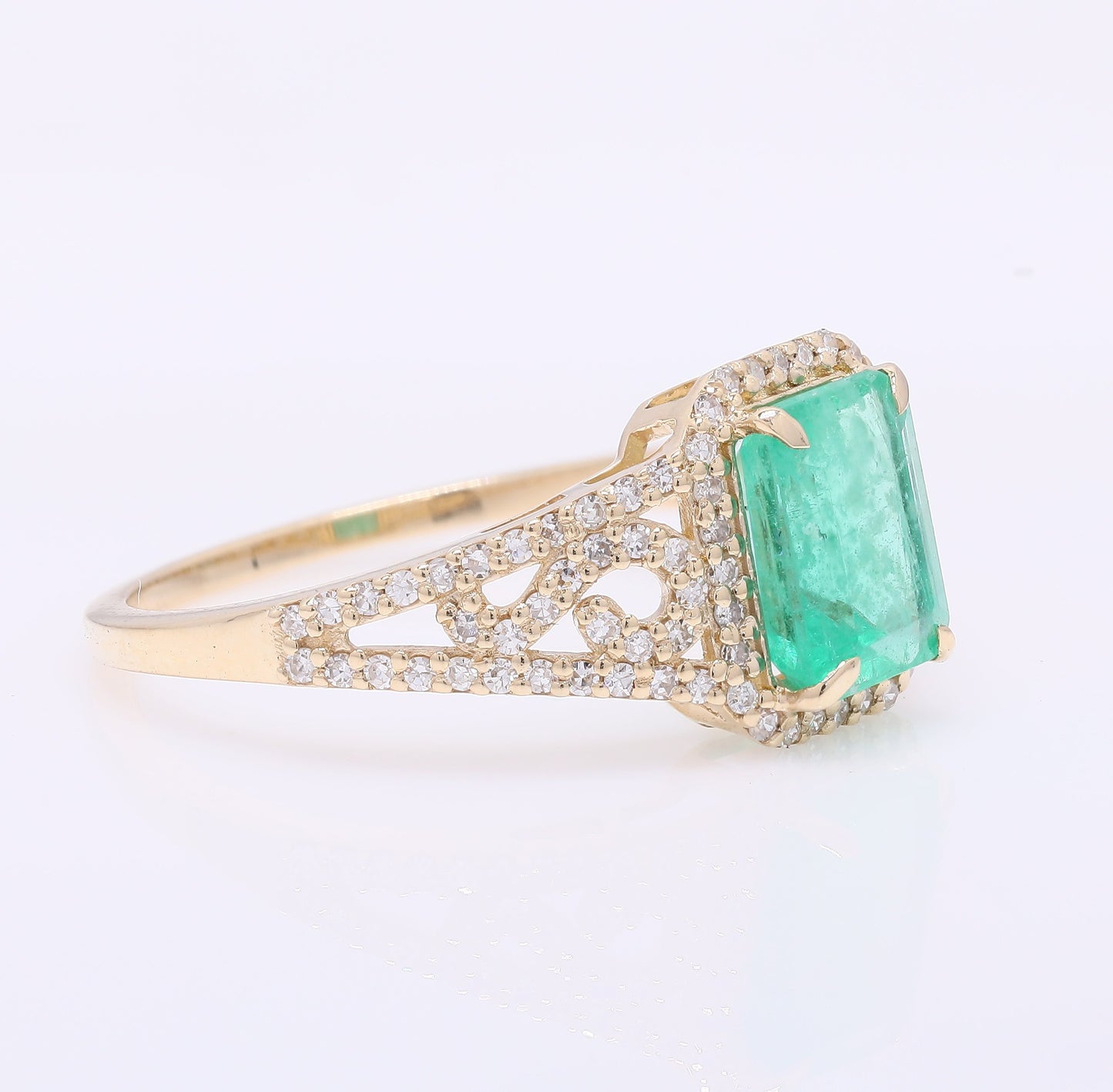 1.73 Ct Octagon Step Cut Natural Emerald 14K Gold Ring