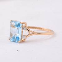 3.58 Ct Octagon Blue Topaz 14K Gold Ring