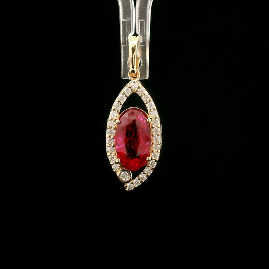 2.40 Ct Oval Mixed Cut Lab Grown Ruby 14K Gold Pendant