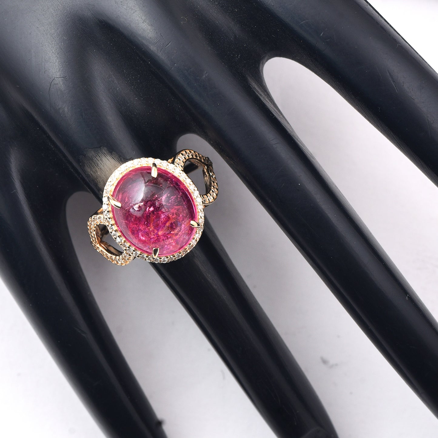 6.11 Ct Oval Cabochon Cut Natural Pink Tourmaline 14K Gold Ring