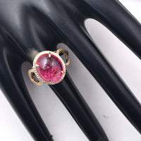 6.11 Ct Oval Cabochon Cut Natural Pink Tourmaline 14K Gold Ring