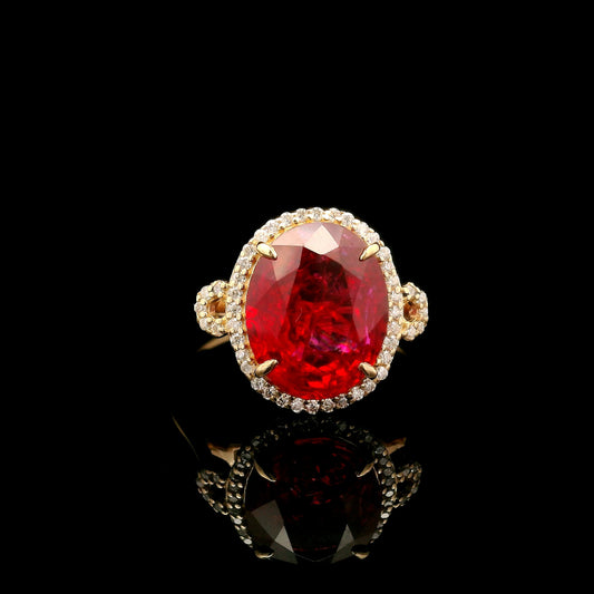 4.90 Ct Oval Mixed Cut Lab Grown Ruby 14K Gold Ring