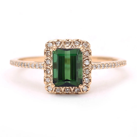 1.35 Ct Octagon Step Cut Natural Tourmaline 14K Gold Ring