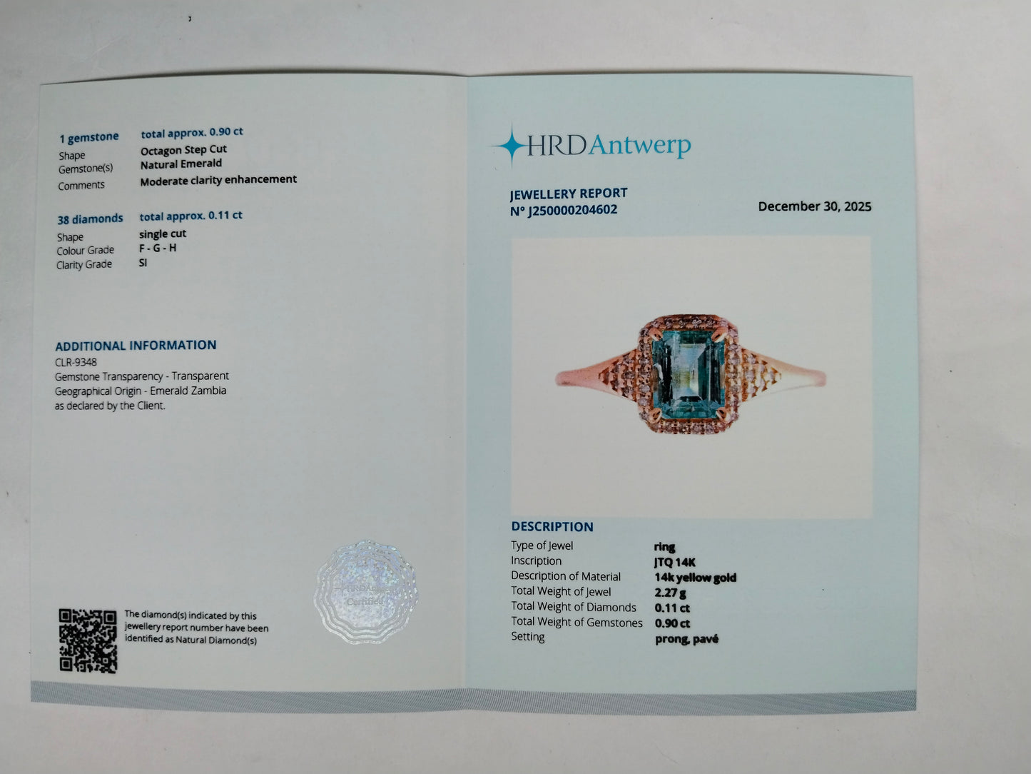 1.01 Ct Octagon Step Cut Natural Emerald 14K Gold Ring