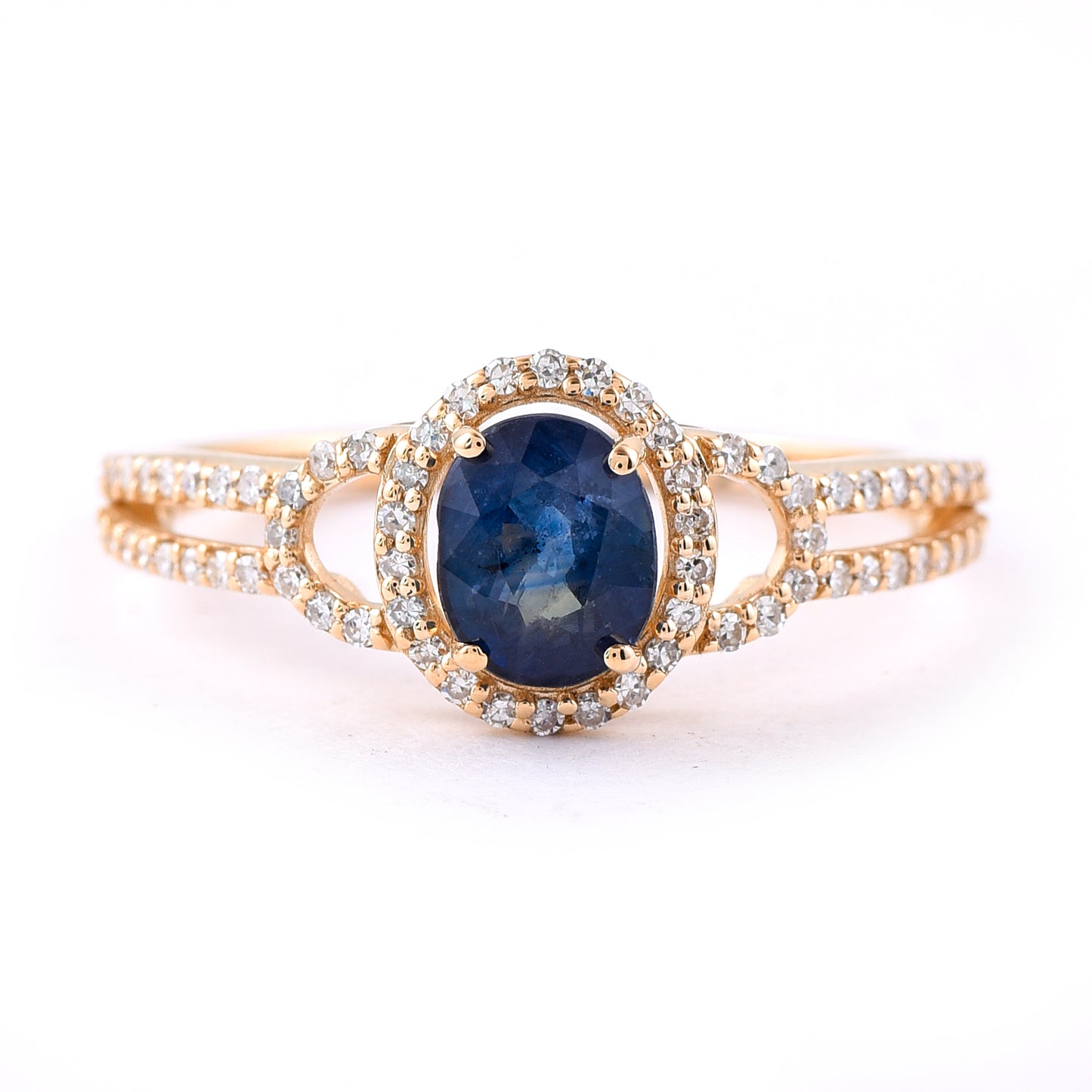 1.30 Ct Oval Mixed Cut Natural Sapphire 14K Gold Ring