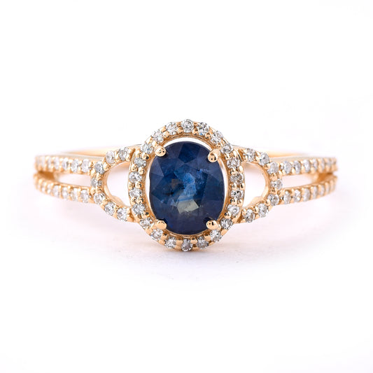1.30 Ct Oval Mixed Cut Natural Sapphire 14K Gold Ring