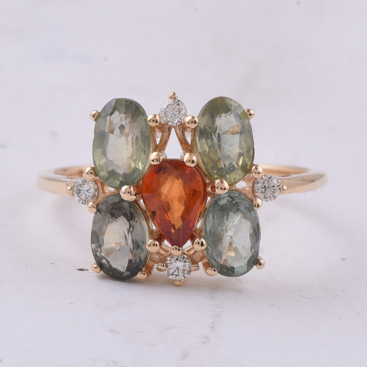 3.14 Ct Pear, Oval Natural Multi Coloured Sapphire 14K Gold Ring