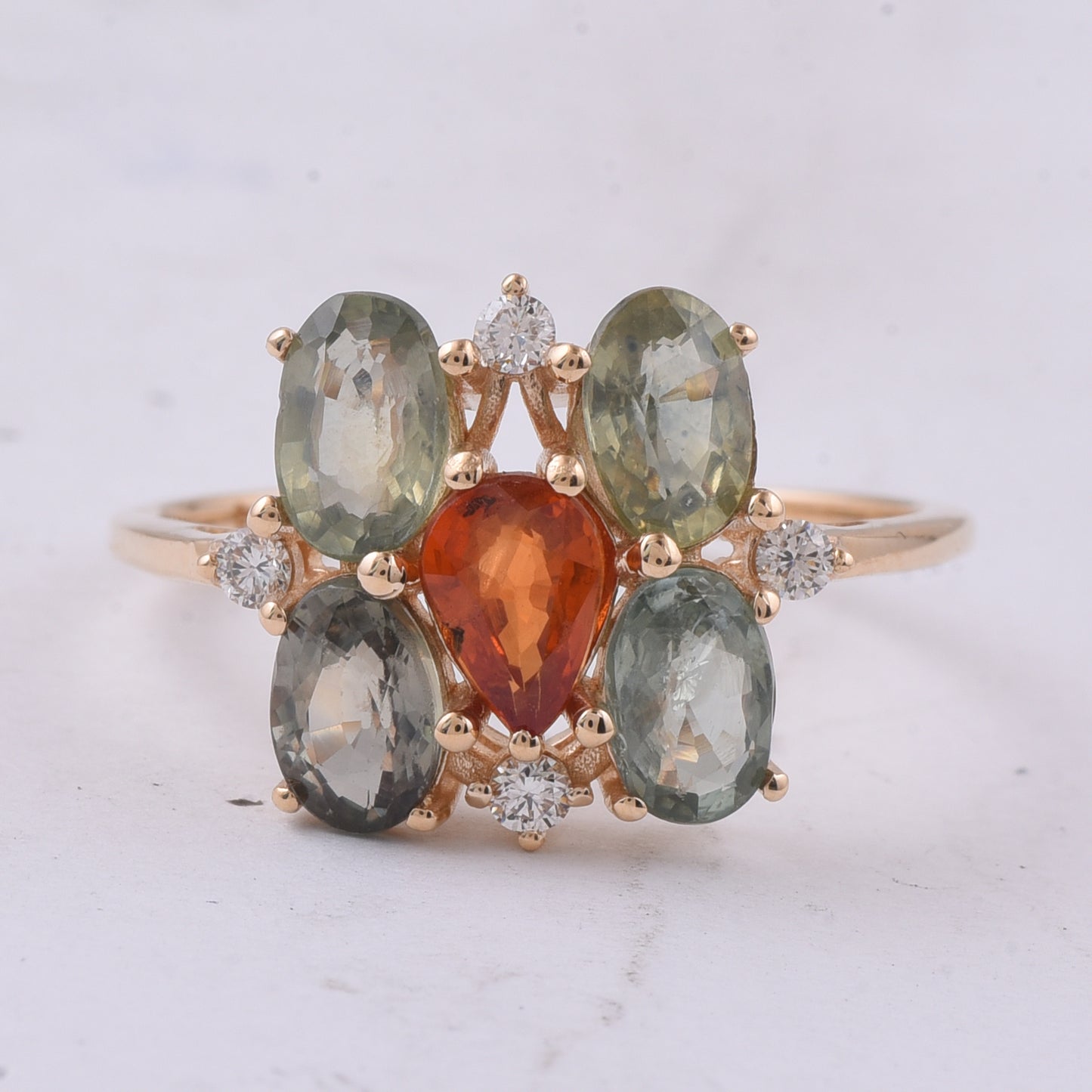 3.14 Ct Pear, Oval Natural Multi Coloured Sapphire 14K Gold Ring