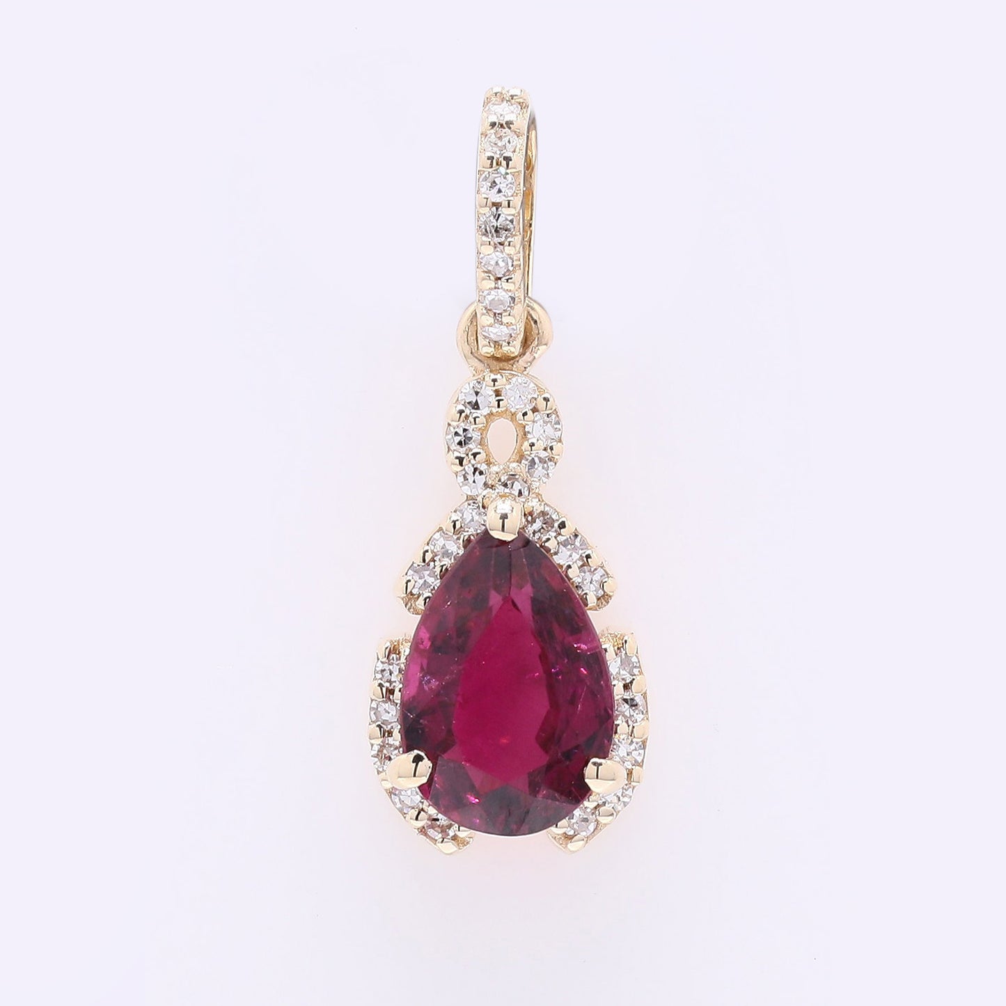 1.19 Ct Pear Mixed Cut Natural Rubellite 14K Gold Pendant