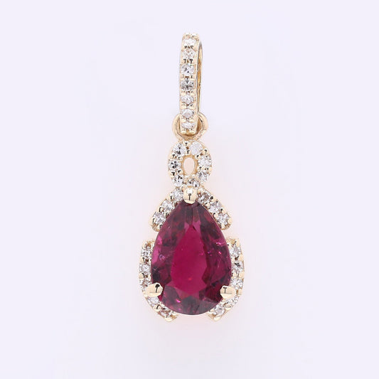 1.19 Ct Pear Mixed Cut Natural Rubellite 14K Gold Pendant