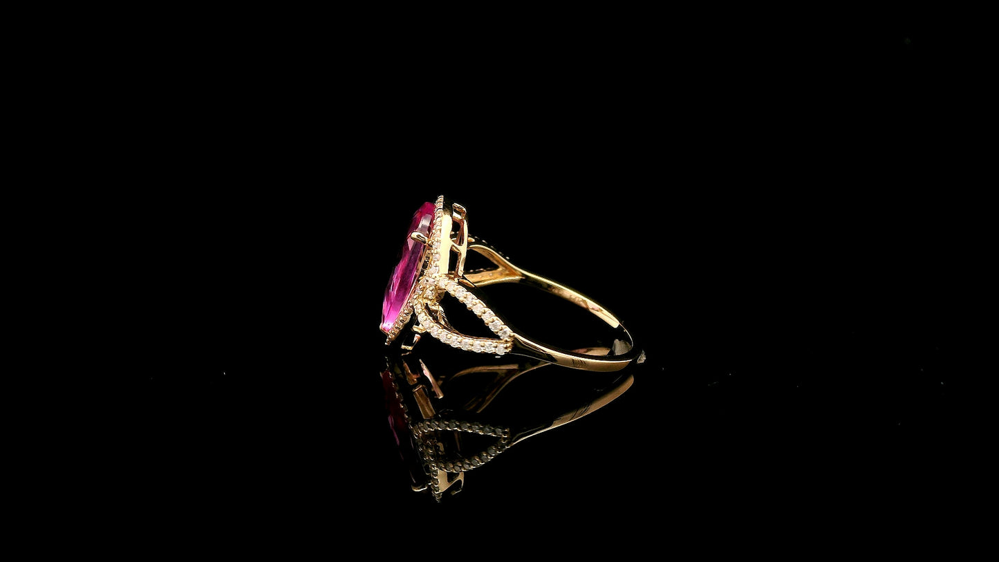2.44 Ct Pear Lab Grown Pink Sapphire 14K Gold Ring