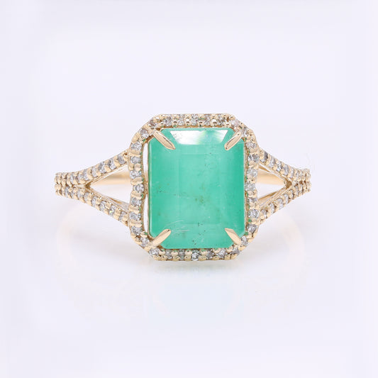 3.07 Ct Octagon Step Cut Natural Emerald 14K Gold Ring