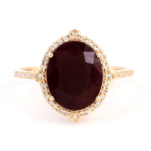 5.22 Ct Oval Mixed Cut Natural Corundum Ruby 14K Gold Ring