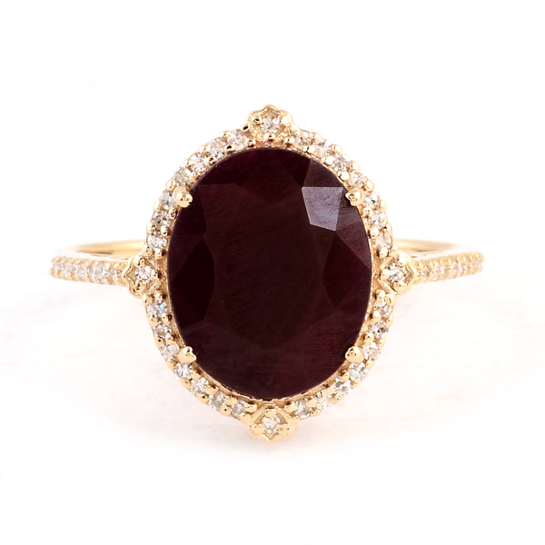 5.22 Ct Oval Mixed Cut Natural Corundum Ruby 14K Gold Ring