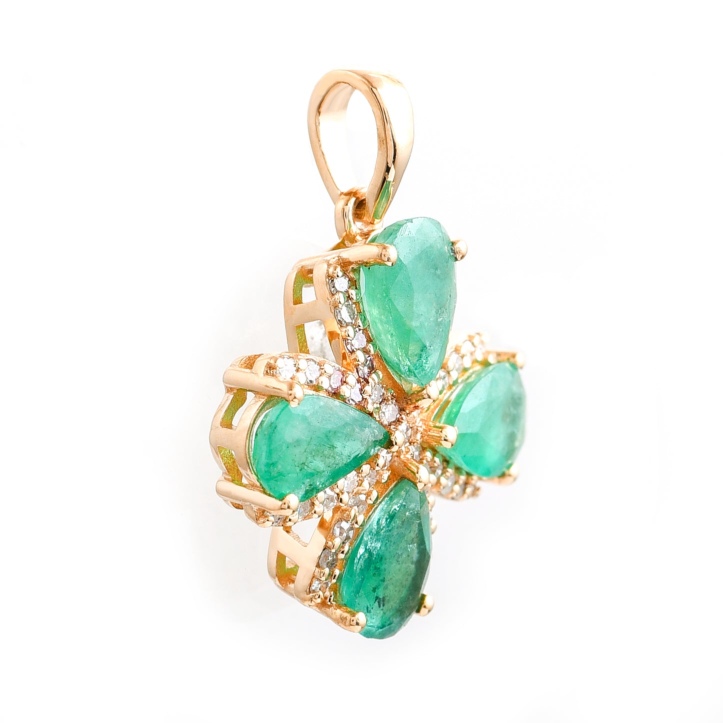 1.52 Ct Pear Mixed Cut Natural Emerald 14K Gold Pendant