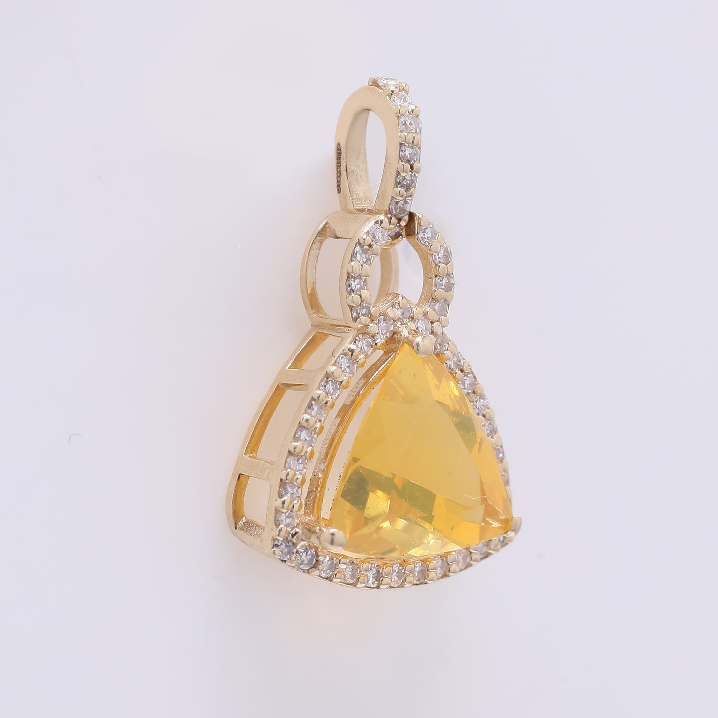 1.15 Ct Triangle Mixed Cut Natural Fire Opal 14K Gold Pendant