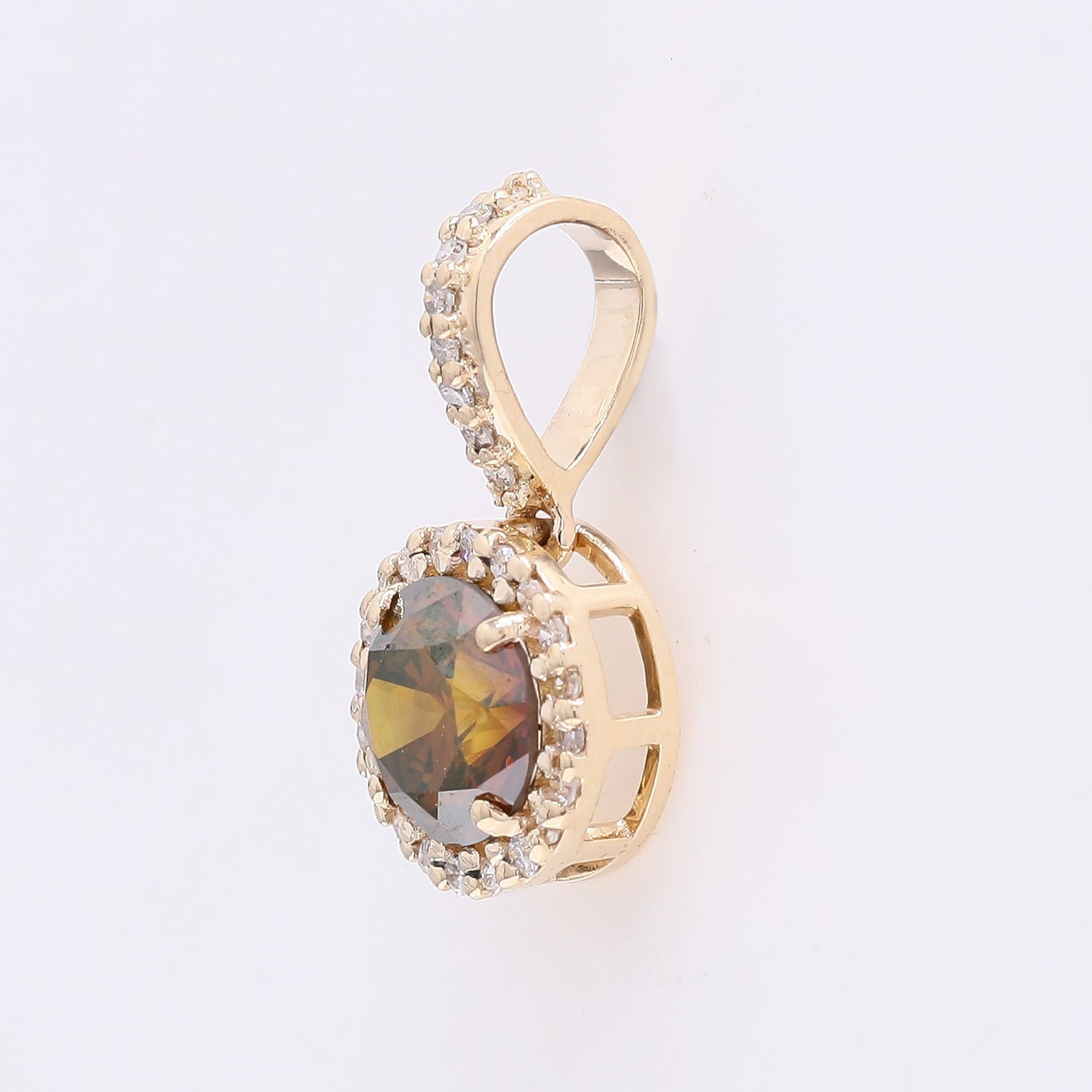 0.81 Ct Round Red Diamond 14K Gold Pendant