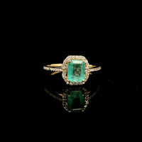 1.29 Ct Octagon Step Cut Natural Emerald 14K Gold Ring