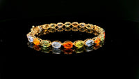 12.43 Ct Oval Multi Sapphire 14K Gold Bracelet