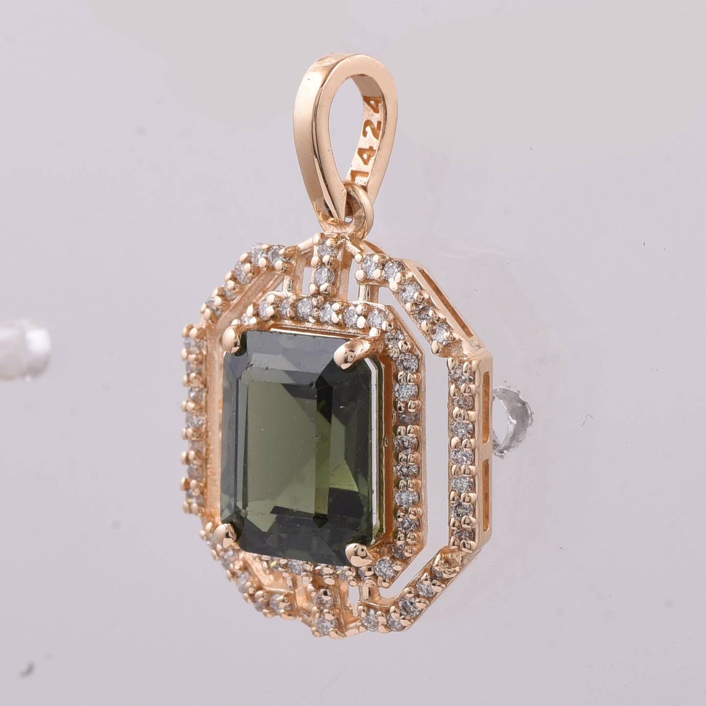 2.44 Ct Octagon Step Cut Natural Green Tourmaline 14K Gold Pendant