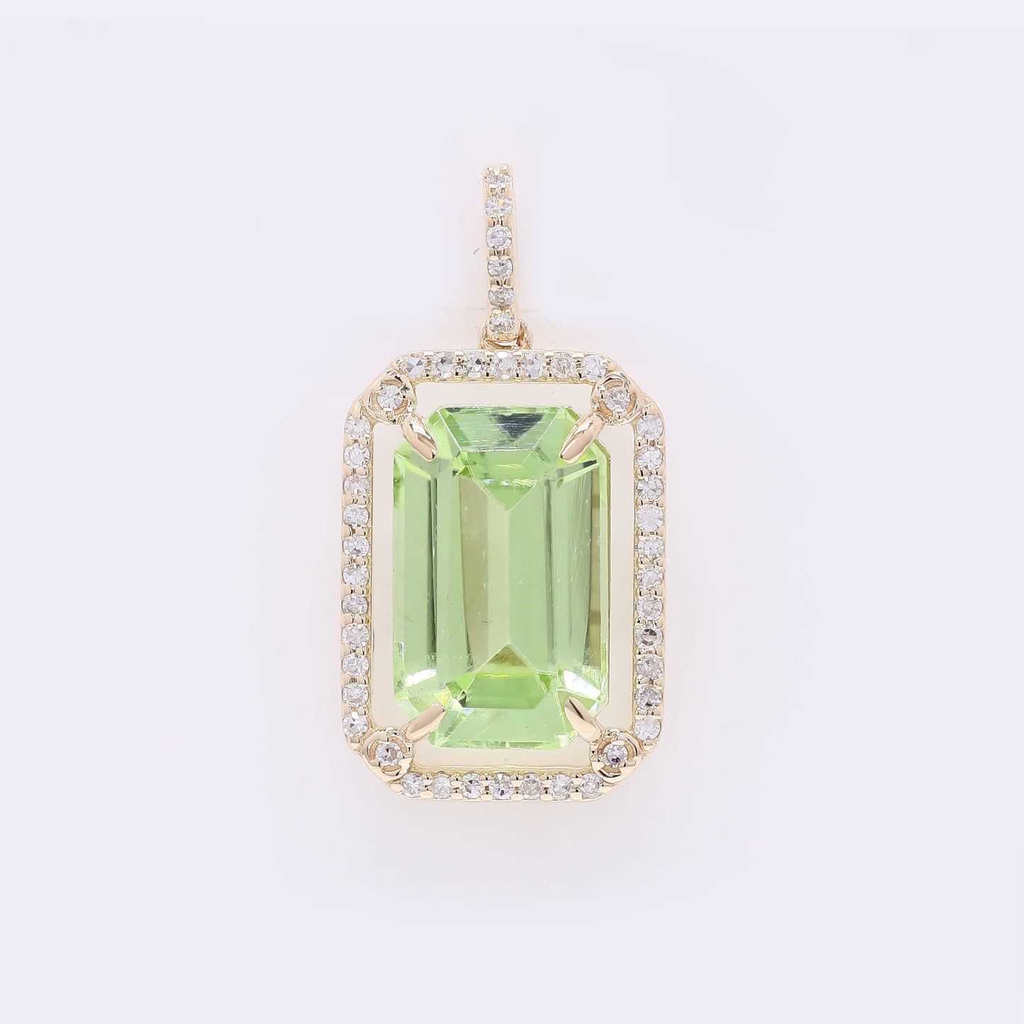 4.44 Ct Octagon Step Cut Natural Peridot 14K Gold Pendant