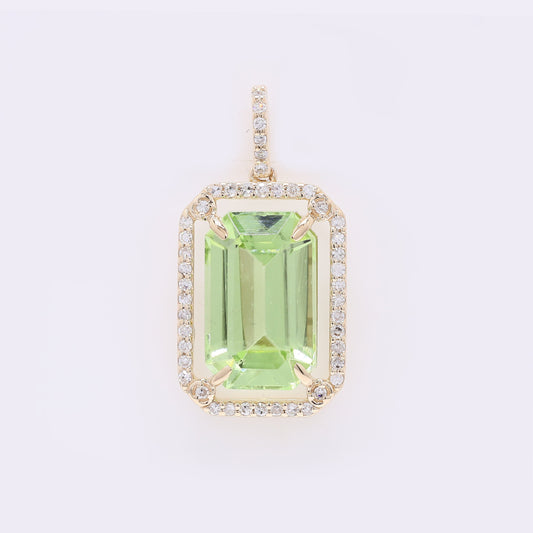 4.44 Ct Octagon Step Cut Natural Peridot 14K Gold Pendant