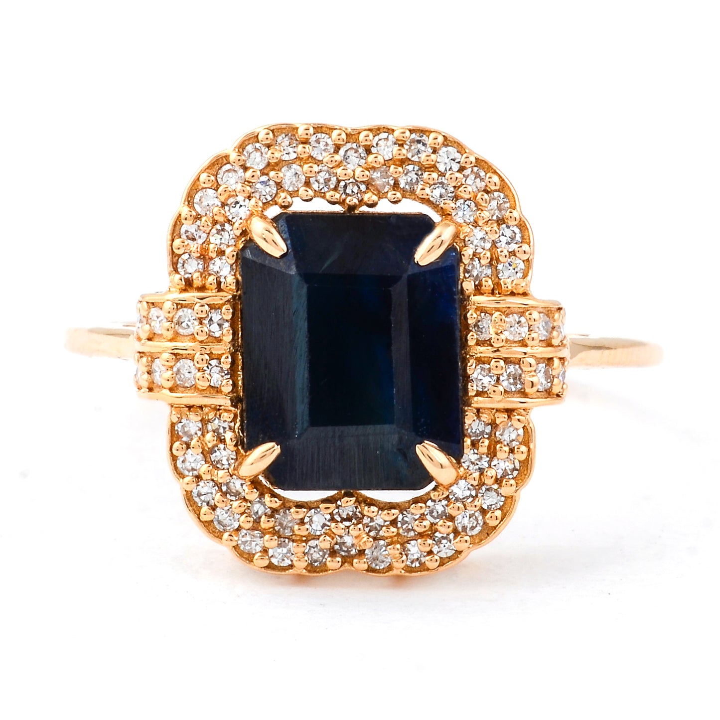 2.74 Ct Octagon Step Cut Natural Sapphire 14K Gold Ring
