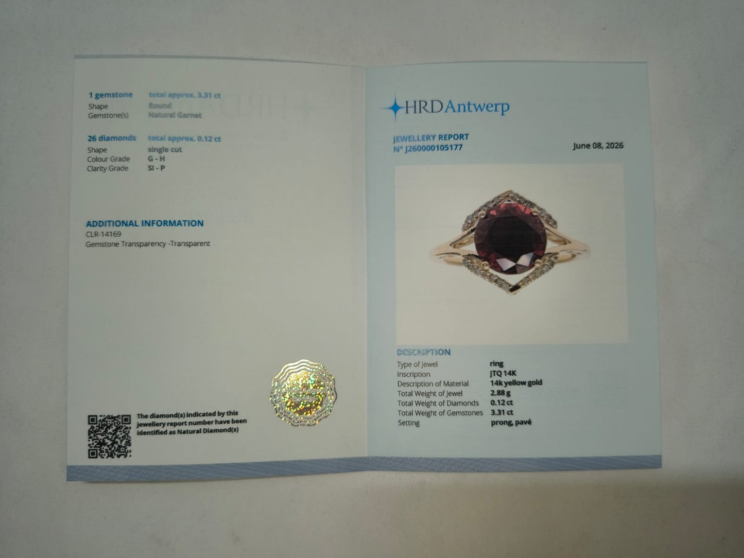 3.43 Ct Round Mixed Cut Natural Garnet 14K Gold Ring