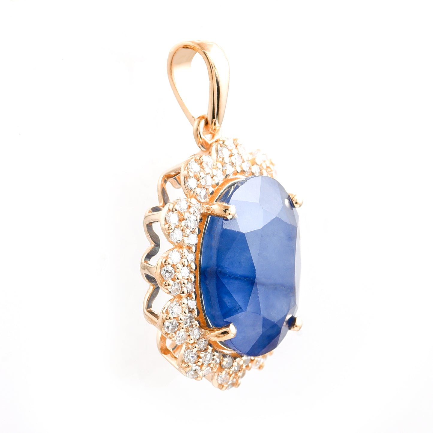 5.38 Ct Oval Mixed Cut Natural Sapphire 14K Gold Pendant